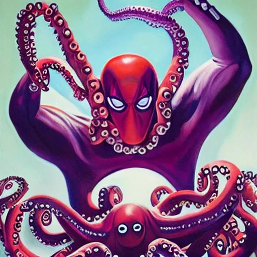 Image similar to alex ross painting of superhero octopus, 1 9 3 3