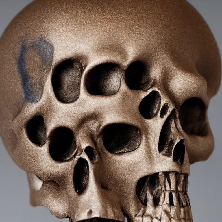 Image similar to closeup of metal skull berried in sand painted by Edward Hopper, painted by Wayne Barlow, airbrush