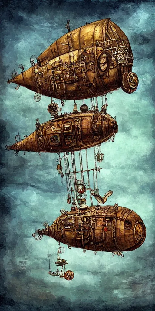 Image similar to a detailed digital painting of a steampunk living airship by alexander jansson and where's waldo and leonardo da vinci