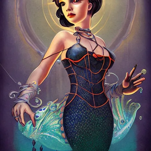 Image similar to BioShock mermaid portrait, Pixar style, by Tristan Eaton Stanley Artgerm and Tom Bagshaw.