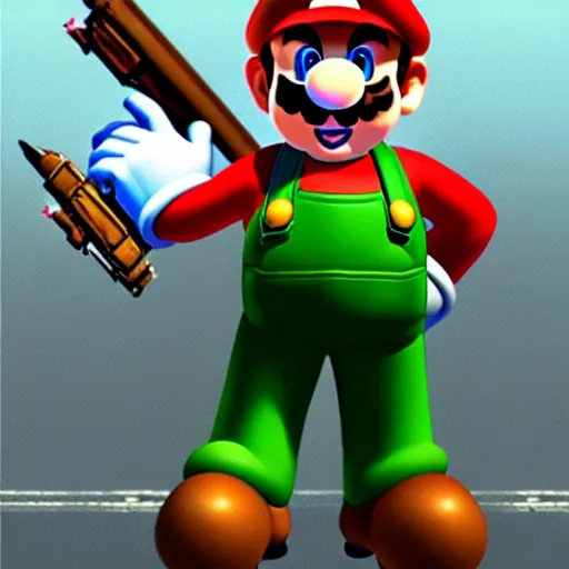 Prompt: super mario in wwii warfare