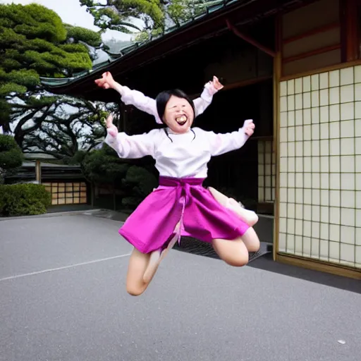 Prompt: photo of japanese girl jumping up and down in happiness