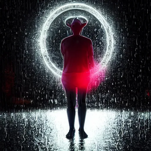 Prompt: human portrait of a teletubbie made out of rain, beautiful, neon, epic detail, rendered in octane, unreal engine