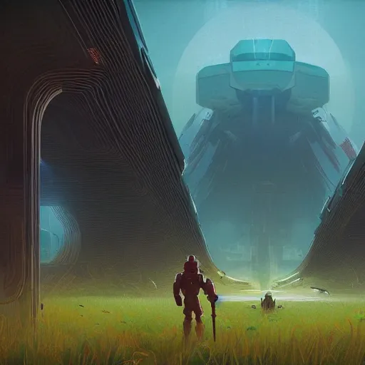 Image similar to halo ring from the game halo, simon stalenhag