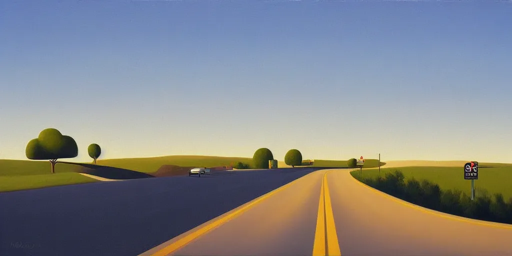 Image similar to the highway, blue sky, summer evening, kenton nelson