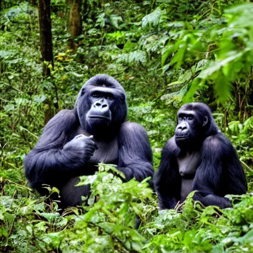 Image similar to beautiful forest with gorillas everywhere