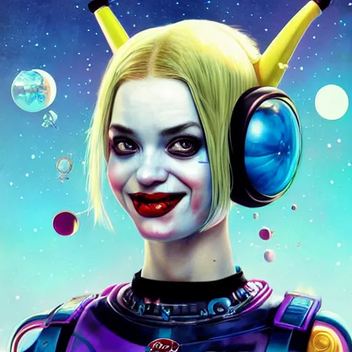 Prompt: lofi biopunk portrait of harley quinn in space, Pixar style, by Tristan Eaton Stanley Artgerm and Tom Bagshaw.