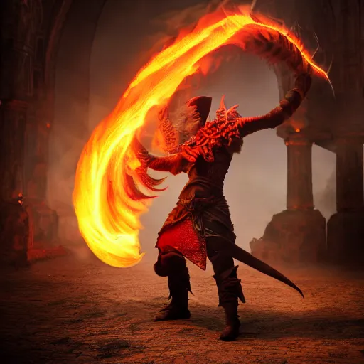 Image similar to fire mage casting pyroblast, realistic 8 k professional photography, midday lighting, defiant, octane, volumetric lighting, 7 0 mm,