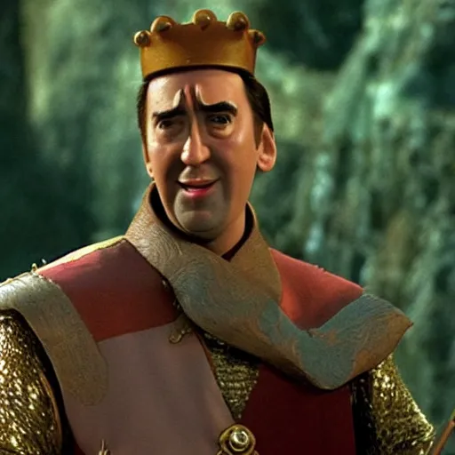 Prompt: nic cage in the sword in the stone, disney,