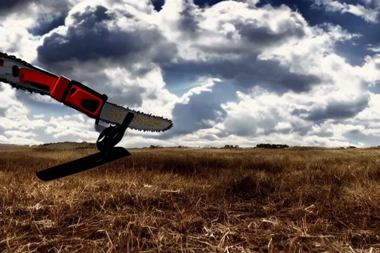 Image similar to clouds in the shape of a chainsaw, very detailed, 4 k, beautiful, gorgeous, high quality,