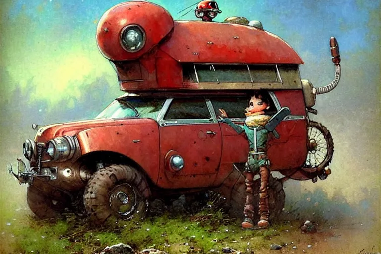 Image similar to adventurer ( ( ( ( ( 1 9 5 0 s retro future robot android mouse wagon rv offroad. muted colors. ) ) ) ) ) by jean baptiste monge!!!!!!!!!!!!!!!!!!!!!!!!! chrome red