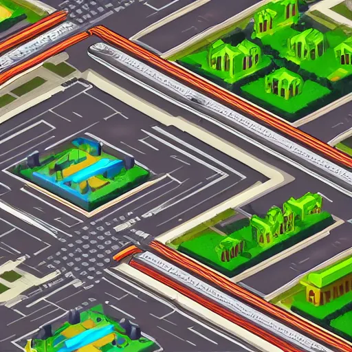 Image similar to front on isometric bismuth city streets, front on isometric video game