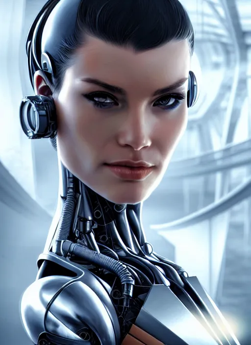 Prompt: photo of a gorgeous cyborg woman in the style of stefan kostic, realistic, sharp focus, 8 k high definition, insanely detailed, intricate, elegant, art by stanley lau and artgerm