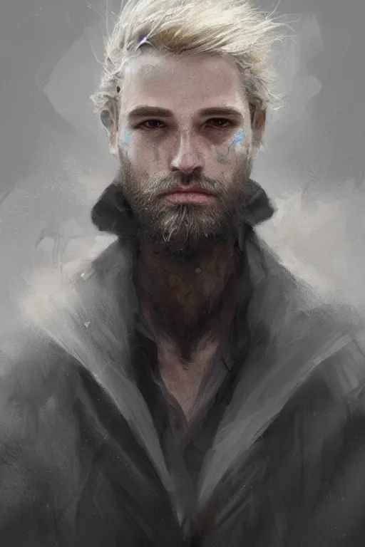 Image similar to blonde wild hair man with a little beard, one black eye - patch, close - up portrait, powerfull, intricate, elegant, volumetric lighting, scenery, digital painting, highly detailed, artstation, sharp focus, illustration, concept art, ruan jia, steve mccurry