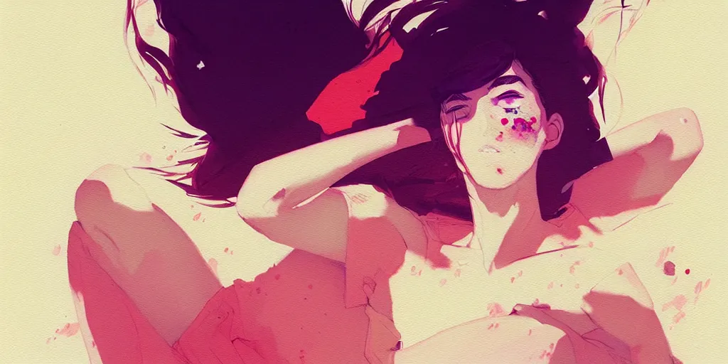 Image similar to a ultradetailed painting of a stylish girl waking up, she is wearing a tank top by conrad roset, greg rutkowski and makoto shinkai trending on artstation