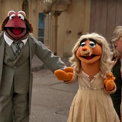 Prompt: movie still of muppets reenacting the crucifixion of jesus christ