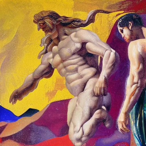 Image similar to a beautiful impasto oil painting of zeus and europa made by andy warholl, digital art