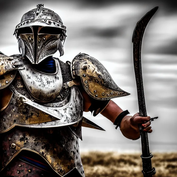 Prompt: photo of a warrior with metal pelican themed armour, highly detailed, 4 k, hdr, smooth, sharp focus, high resolution, award - winning photo