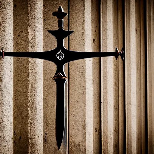 Prompt: sword of justice hanging on a wall