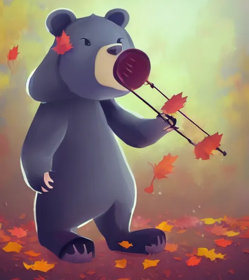 Image similar to autumn a bear with an umbrella cartoon trending on artstation