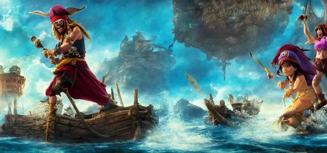 Image similar to live action remake of pirates of dark water by hanna - barbera, epic cinematic still, heroic pose, movie still, 8 k