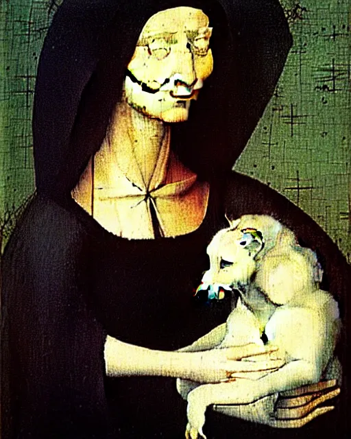 Image similar to Lady with an Ermine by Leonardo painting by Hieronymus Bosch