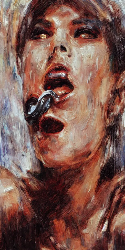 Image similar to scifi abstract art of mouths emerging from the figure of a woman's head, highly detailed, hyperrealism