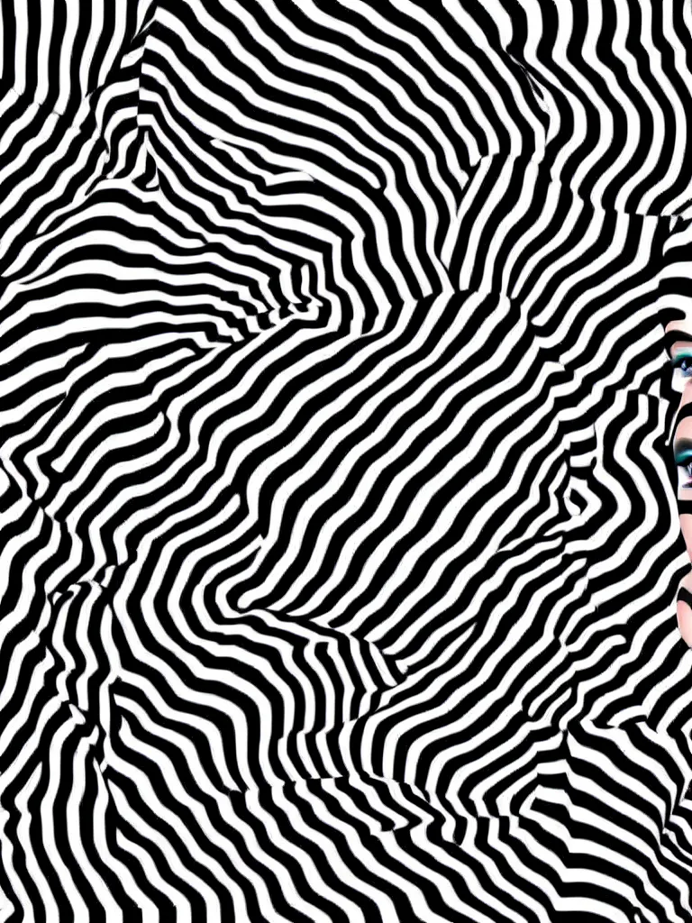 Image similar to a beautiful female face made of illusory motion dazzle camouflage perlin noise optical illusion