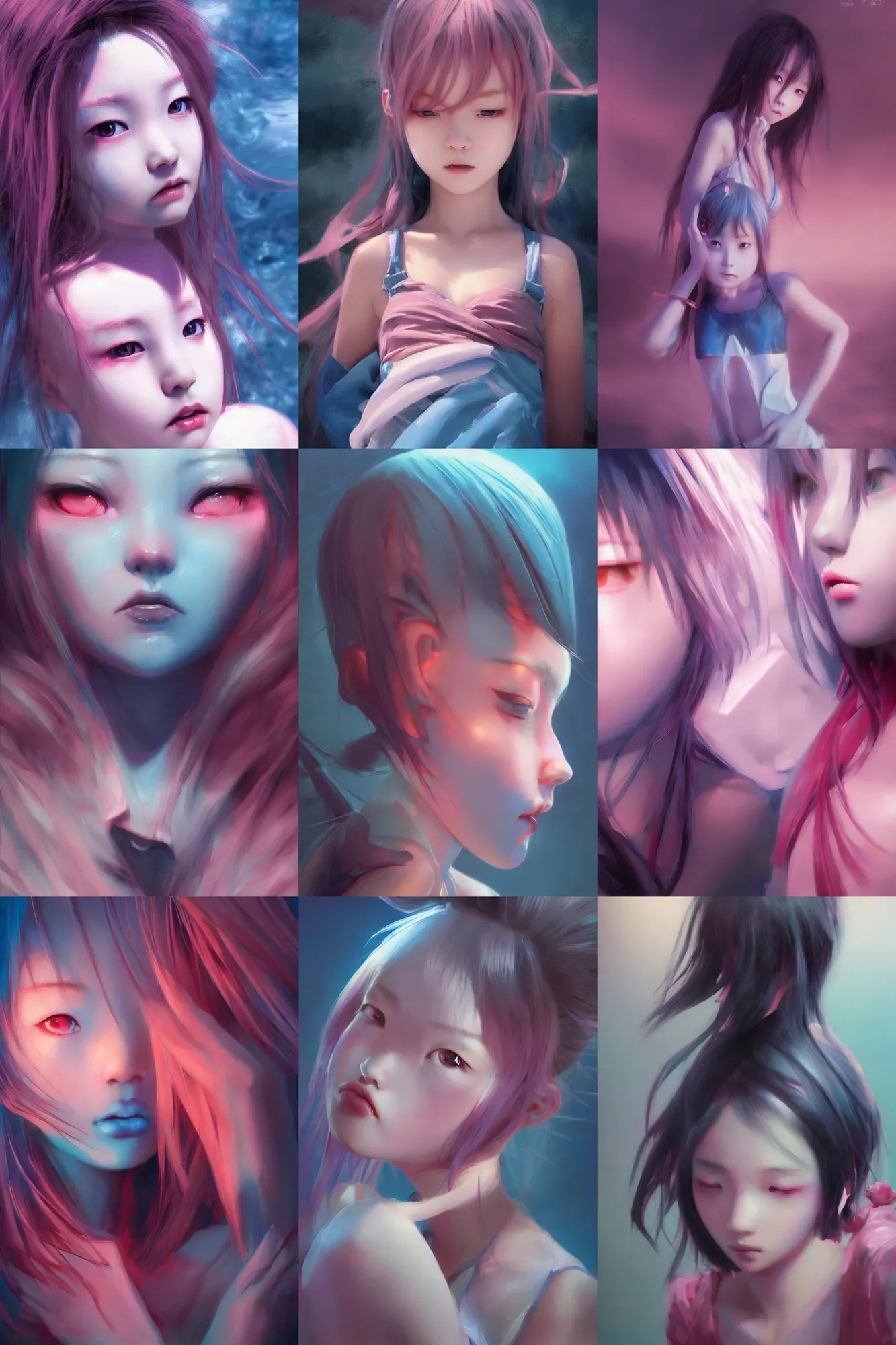 Prompt: 3d dark infrared octane render concept art by D. Jun, by Mo Xiang Tong Xiu, by Igarashi Daisuke, beauty portrait anime minimalists girls under dark pink and blue water. cute sad face. dramatic deep light, trending on artstation, oil painting.