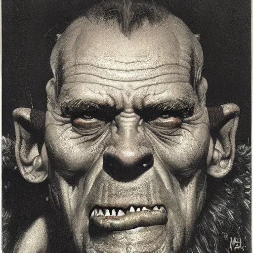 Prompt: frontal portrait of a old orc, by norman rockwell