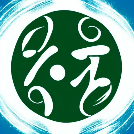 Image similar to A green and blue yin-yang logo with the word Yin-Yang written around it