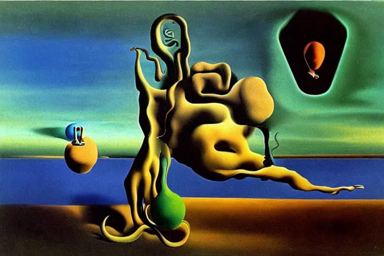 Prompt: born under a bad sign, good luck and trouble are my only friends, colors white!!, dark green, dark blue, surreal abstract painting by salvador dali