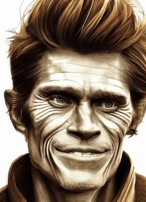 Image similar to young willem dafoe portrait illustrated by rossdraws, digital artwork 4 k