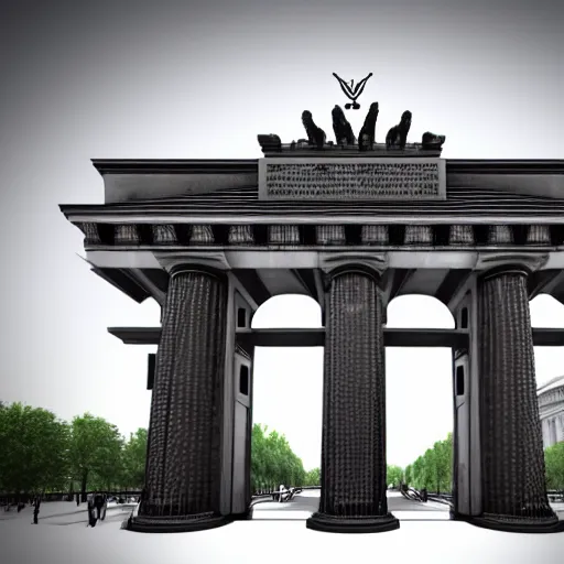 Prompt: brandenburgertor with gothic crystals black shiny metallic photorealistic detailed octane render