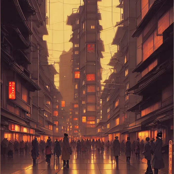 Image similar to empty tokyo at night, winter, in the style of studio ghibli, j. c. leyendecker, greg rutkowski, artem