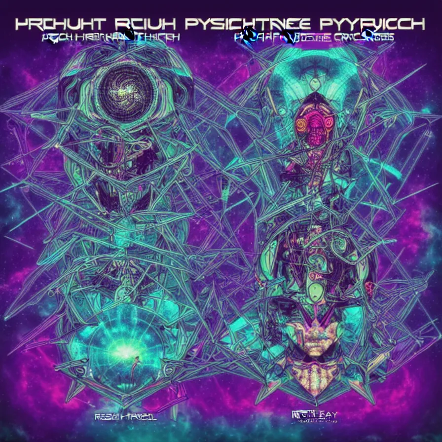 Prompt: a hightech psytrance album covervdesigned by rustypsyfly fir blackout records