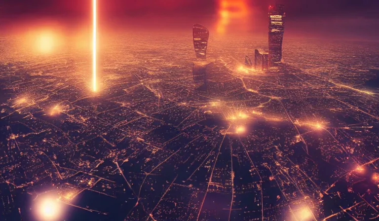 Prompt: city of london being vaporized by the death star high up in the atmosphere, photorealistic, sci fi, neon, futuristic, 8k ,