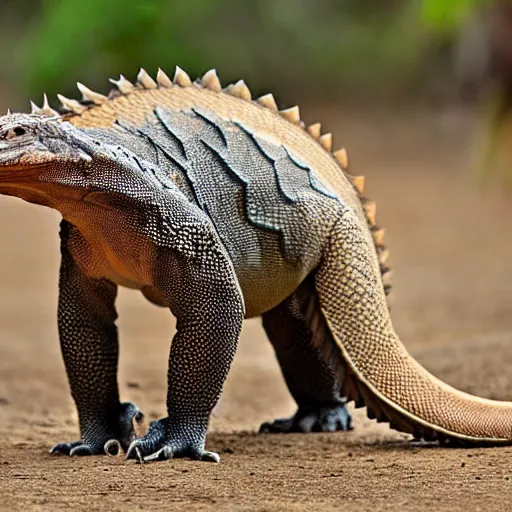 Image similar to a hybrid between a komodo-dragon and a pangolin, national geographic file-photo, photography