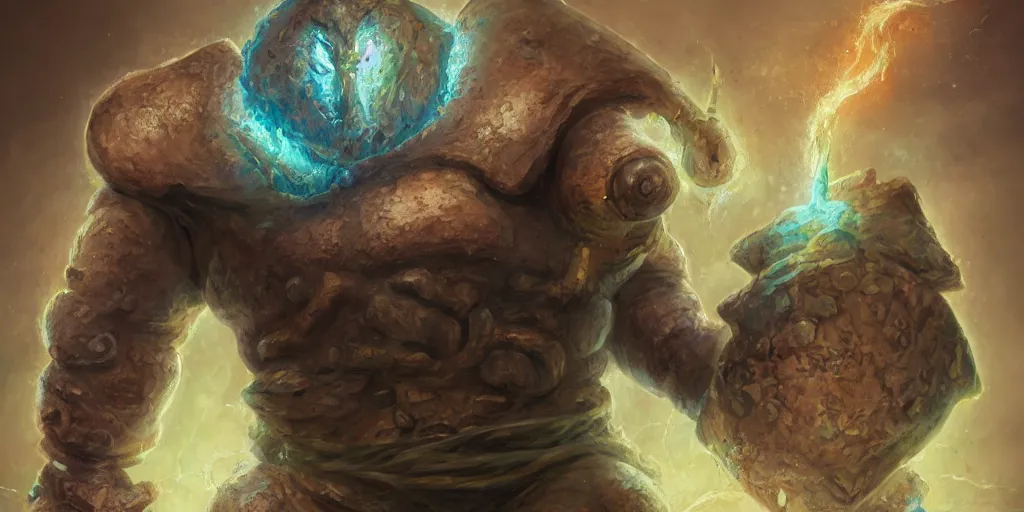 Image similar to The runic stone elemental golem, d&d art, fantasy, painted, 4k, high detail, sharp focus