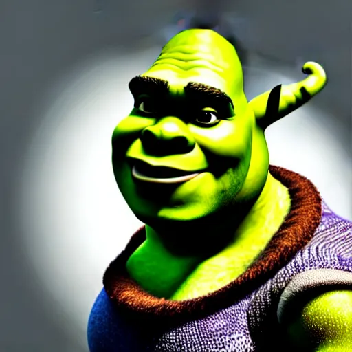 Prompt: a stock photo of shrek eating an onion, 8 k, ultra - realistic, white background, face cluse - up, studio lighting