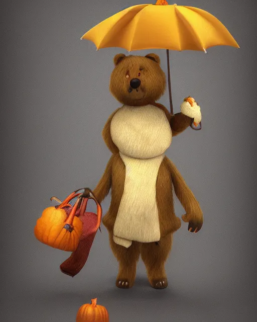 Image similar to autumn a bear with an umbrella by samuel smith trending on artstation