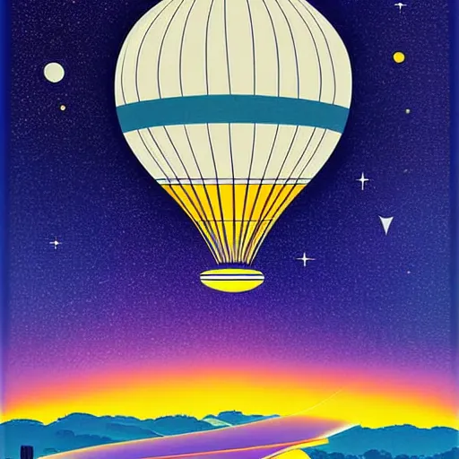 Prompt: go to infinity, a journey by space blimp, travel poster