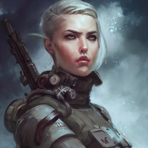 Prompt: portrait of a facist greta, epic, tragic, military art, fantasy, dieselpunk, hd shot, digital portrait, beautiful, artstation, comic style, by artgerm, guy denning, jakub rozalski, magali villeneuve and charlie bowater