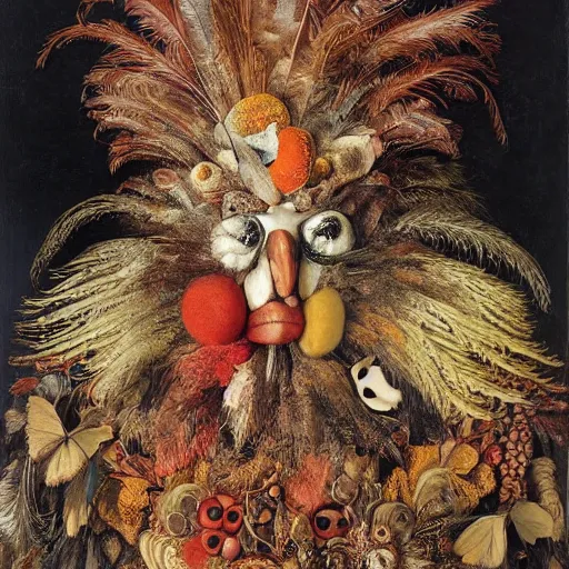 Prompt: a face covered in feathers by giuseppe arcimboldo, oil on canvas