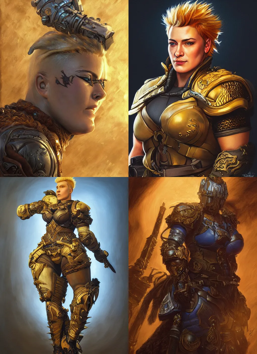 Prompt: zarya from overwatch as a dark souls character, soft lighting, hyperdetailed, intricate, golden hour, donato giancola, medium shot