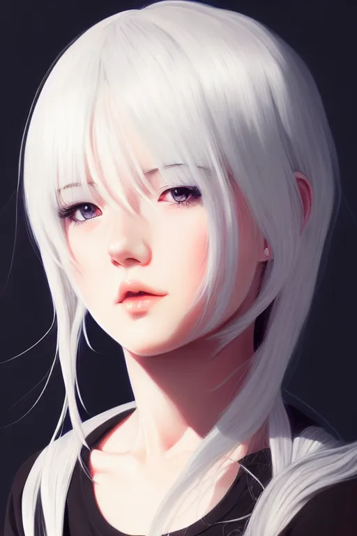 Image similar to portrait Anime girl, cute-fine-face, white-hair pretty face, realistic shaded Perfect face, fine details. Anime. realistic shaded lighting by Ilya Kuvshinov