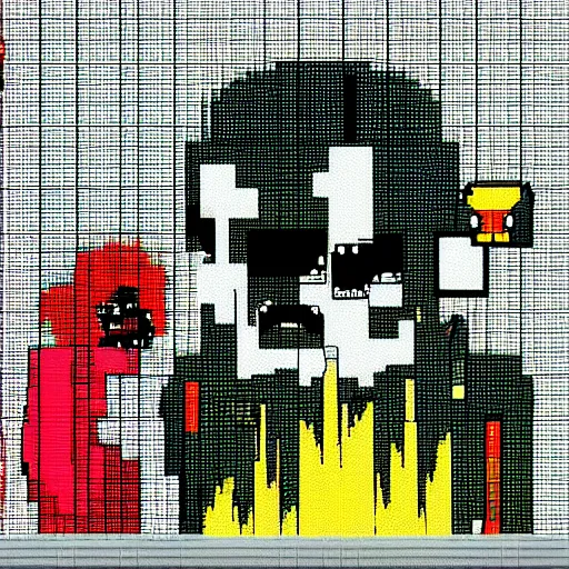 Prompt: 8 0 s style pixel art, the bite of 8 7, horror, intense