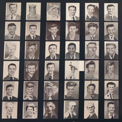 Image similar to image of a 1950s year book but every student's heads are replaced animals, photoreal.