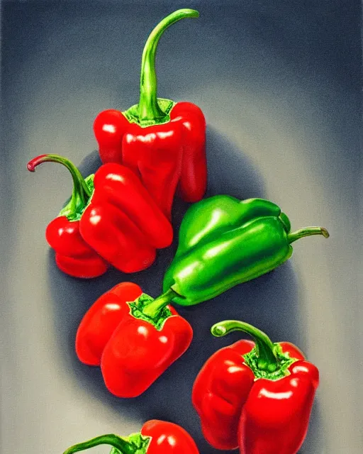 Image similar to peppers painted by Michael Godard, mustang