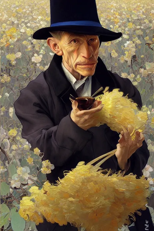 Image similar to ultra realistic illustration, vincent van goh wearing a birthday hat, elegant, highly detailed, digital painting, concept art, smooth, sharp focus, illustration, art by artgerm and greg rutkowski and alphonse mucha